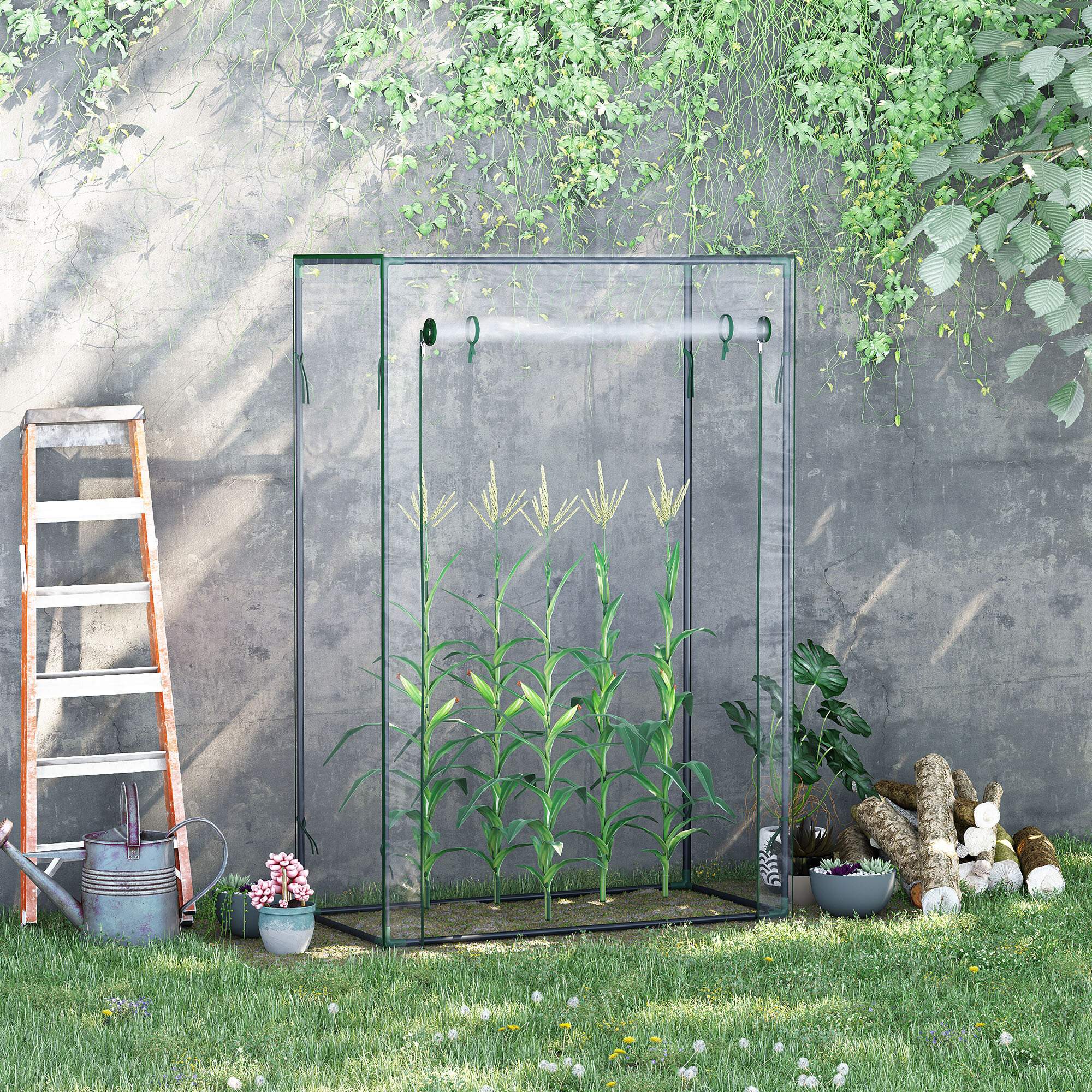 Outsunny  100 x 50 x 150cm Greenhouse w/ Zipper Roll-up Door Clear
